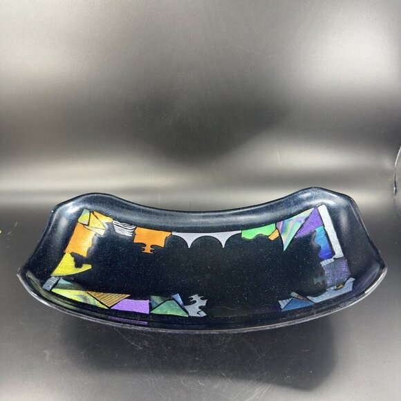 Hand Made Dichroic Art Glass Fused Iridescent Finish Curved Footed Bowl Dish VTG - Picture 14 of 16